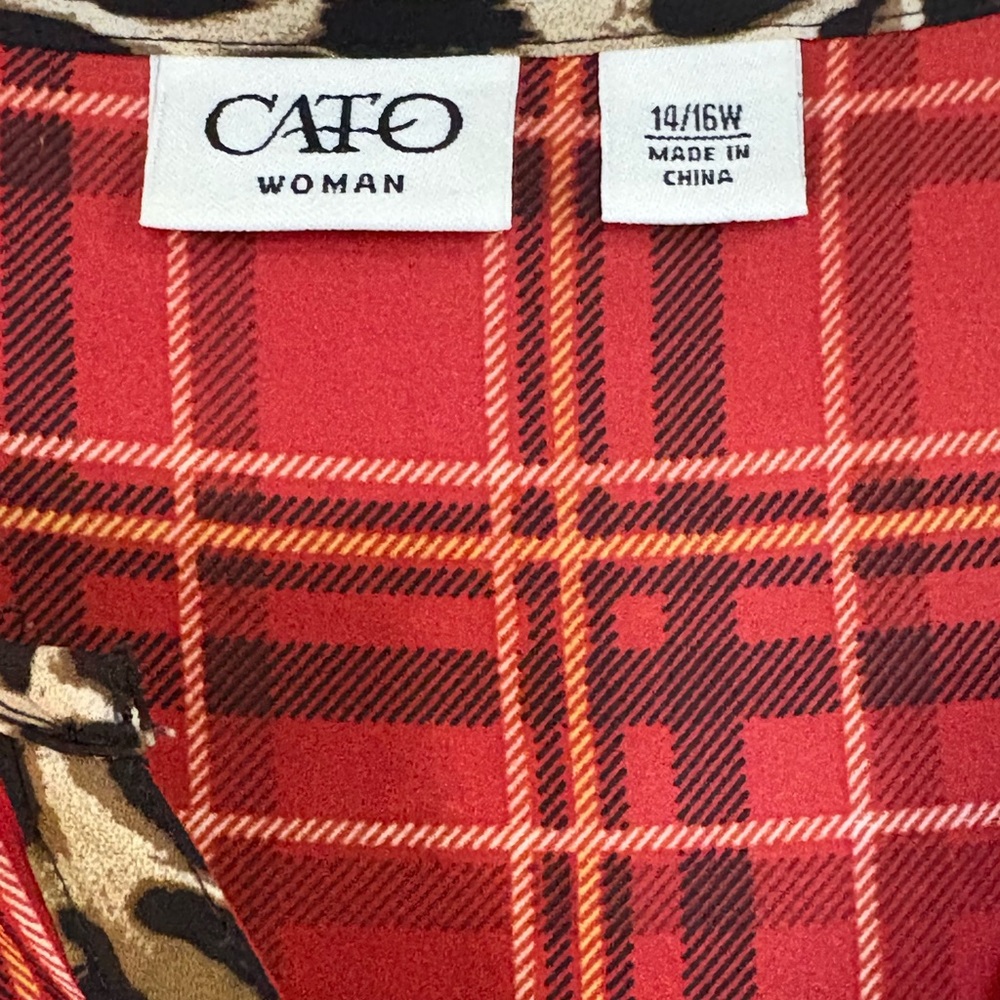 Cato•Red & Brown Plaid Leopard-Print Tunic - Picture 2 of 8